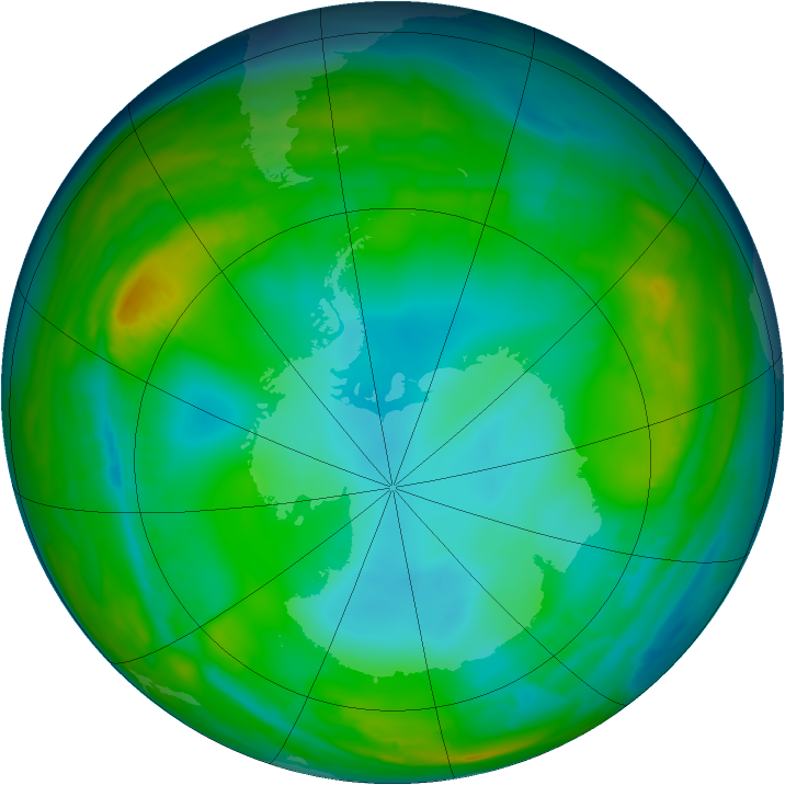 Antarctic ozone map for 29 July 2015